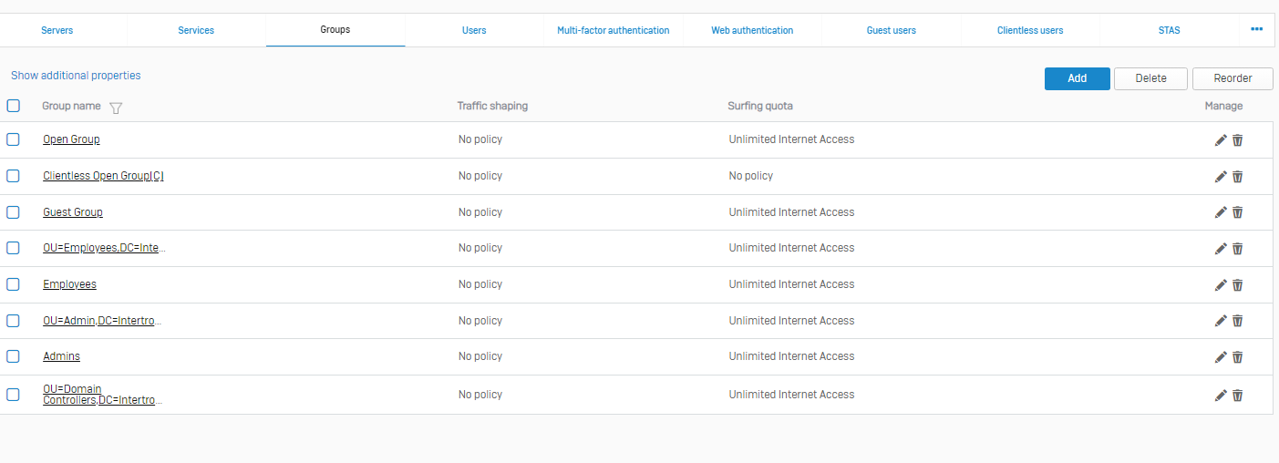 Sophos policy and authentication view